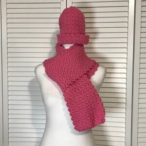 NWT Handmade Crocheted Pink Matching Textured Adult Beanie Scarf 71”